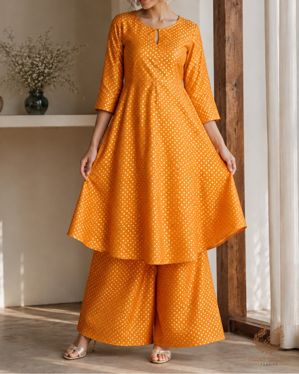 Mustard Banarasi Brocade Fabric With All Over Zari Handloom 23749