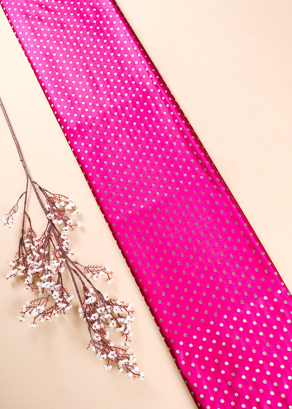 Rani Pink Banarasi Brocade Fabric With All Over Zari Handloom 23750
