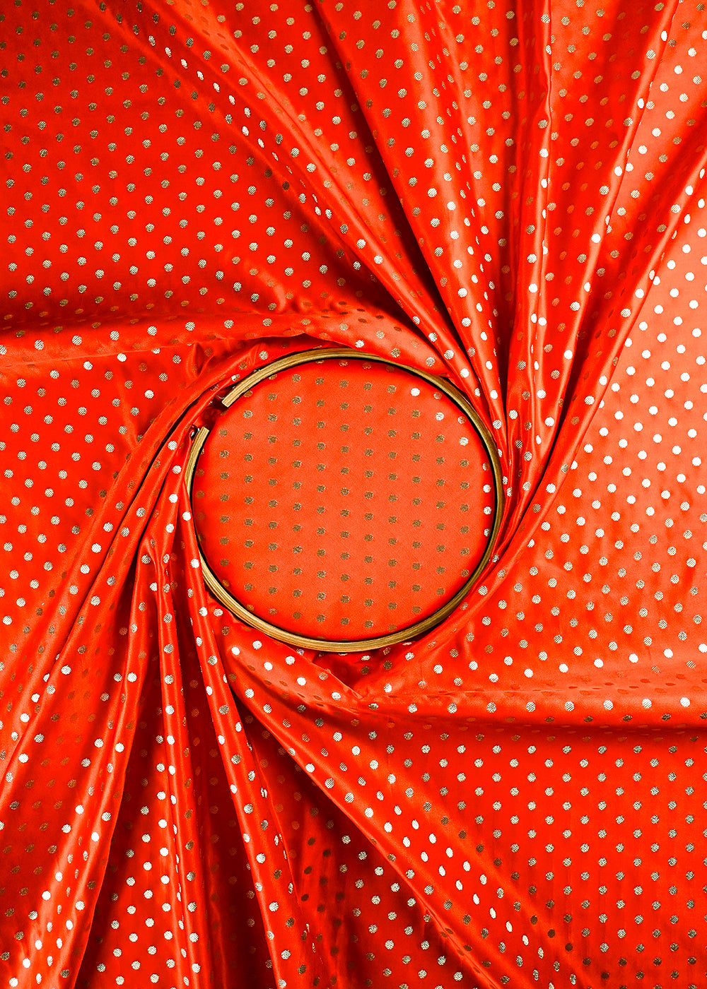 Orange Banarasi Brocade Fabric With All Over Zari Handloom 23751