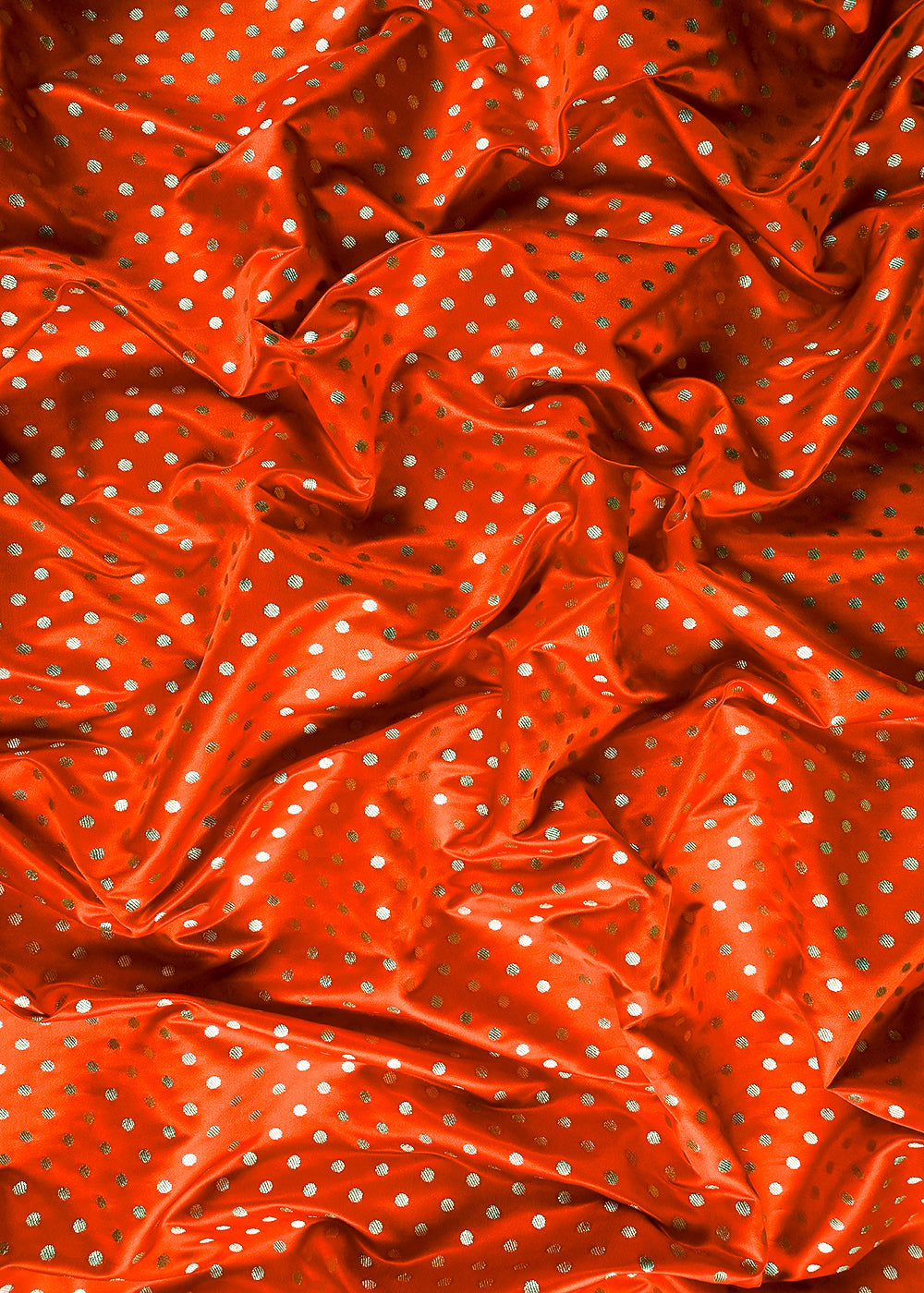 Orange Banarasi Brocade Fabric With All Over Zari Handloom 23751
