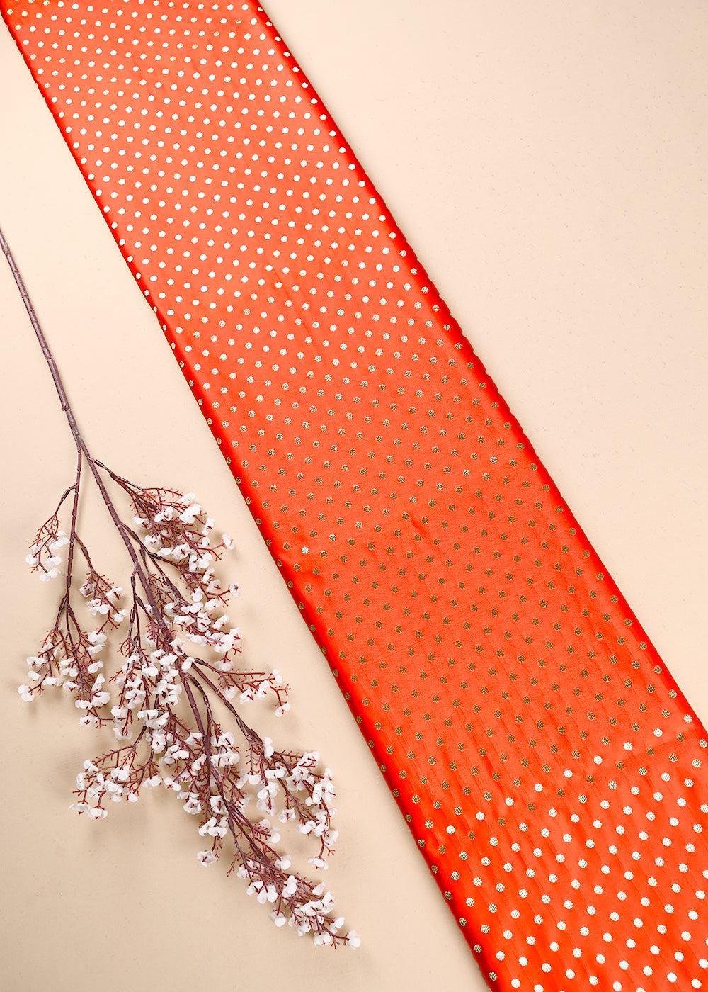 Orange Banarasi Brocade Fabric With All Over Zari Handloom 23751