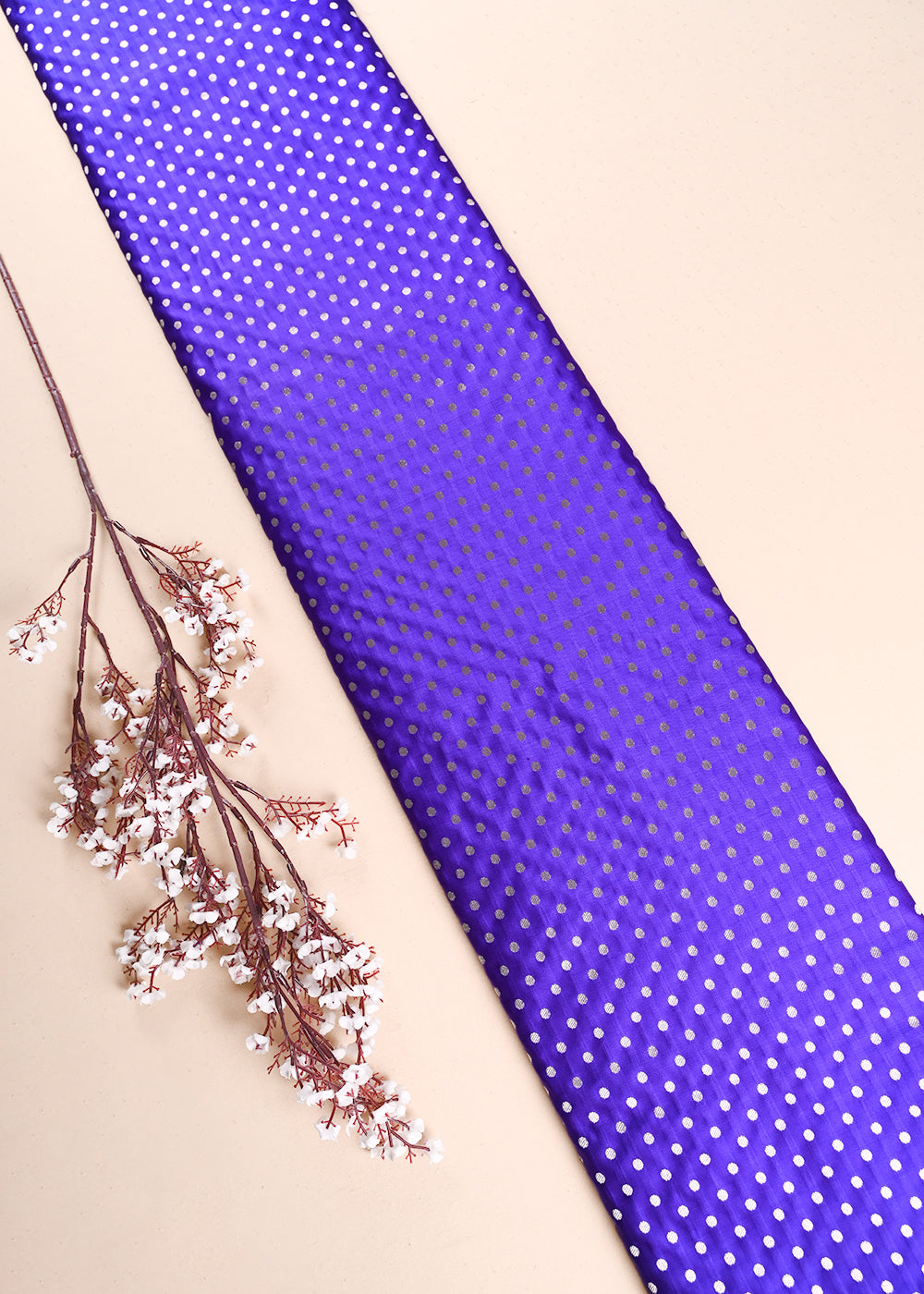 Indigo Banarasi Brocade Fabric With All Over Zari Handloom 23754