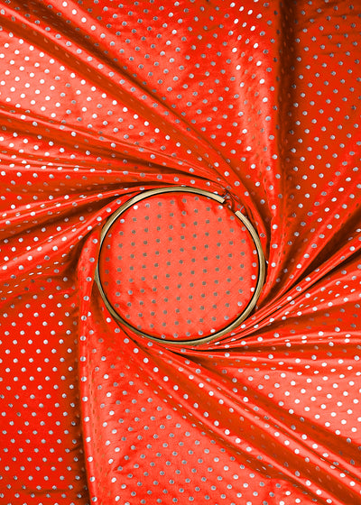 Red Banarasi Brocade Fabric With All Over Zari Handloom 23755