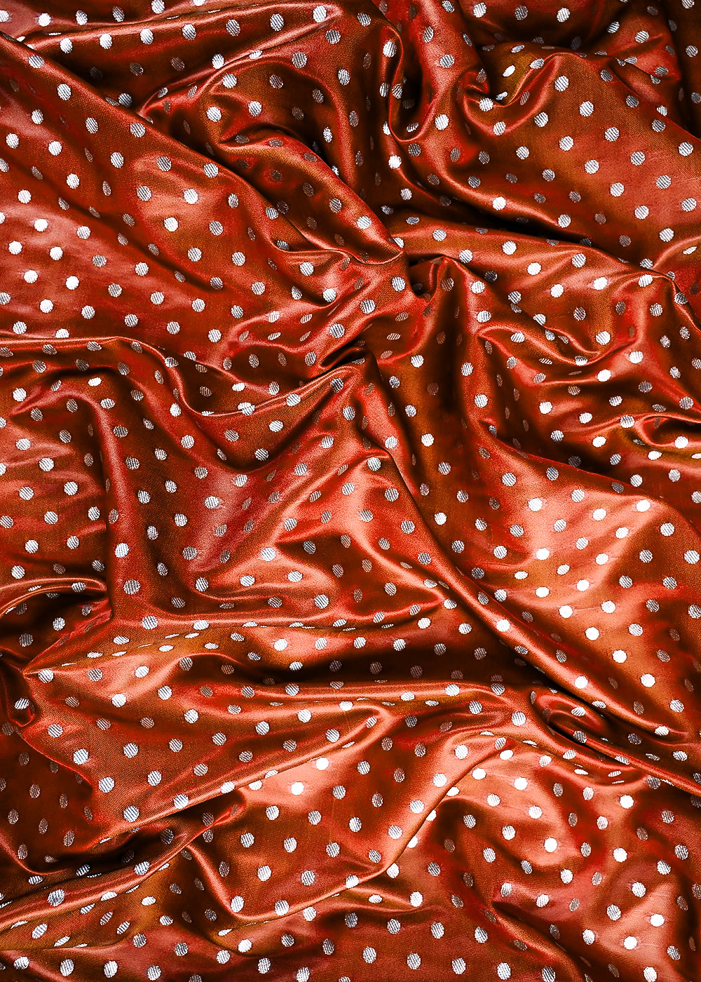 Rust Banarasi Brocade Fabric With All Over Zari Handloom 23758