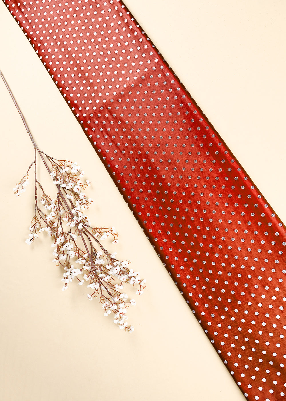 Rust Banarasi Brocade Fabric With All Over Zari Handloom 23758
