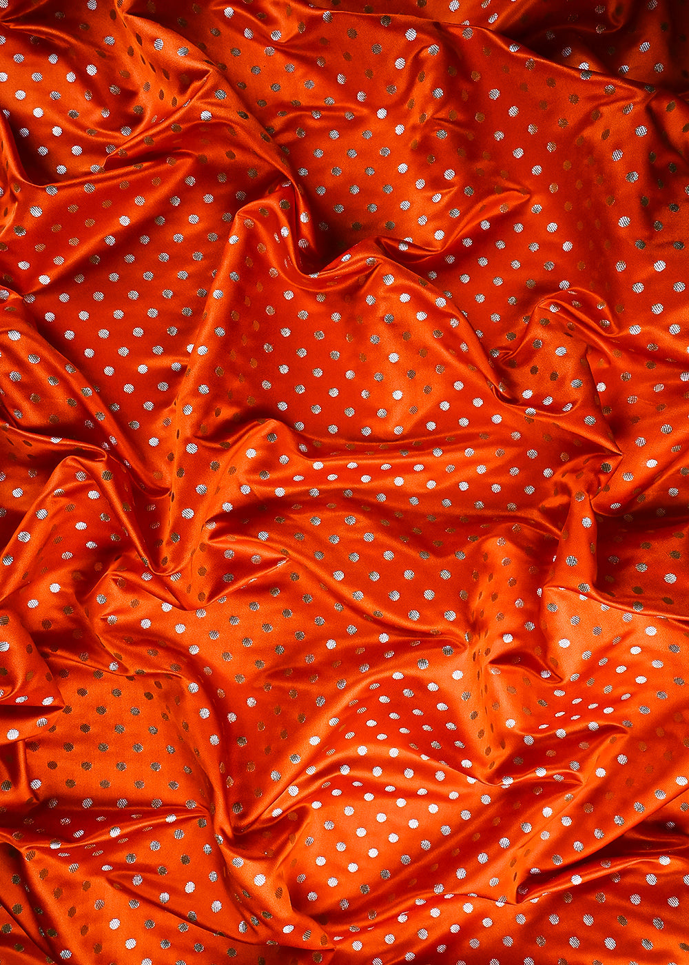 Orange Banarasi Brocade Fabric With All Over Zari Handloom 23762