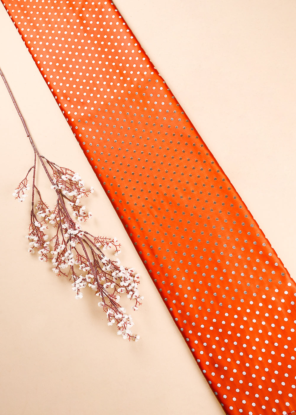 Orange Banarasi Brocade Fabric With All Over Zari Handloom 23762