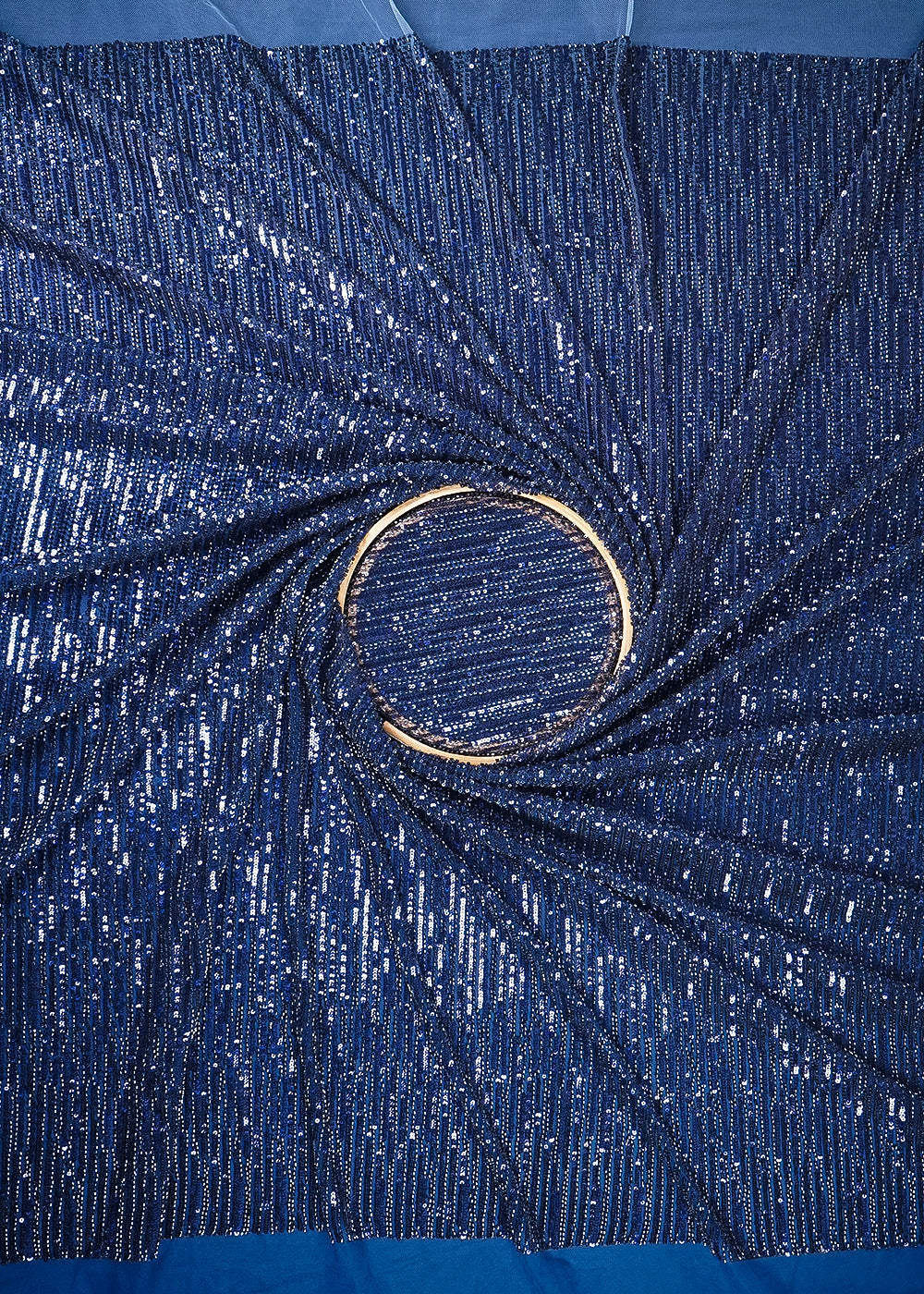 Navy Blue Imported Net Fabric With All Over Sequins And Katdana Work 23764