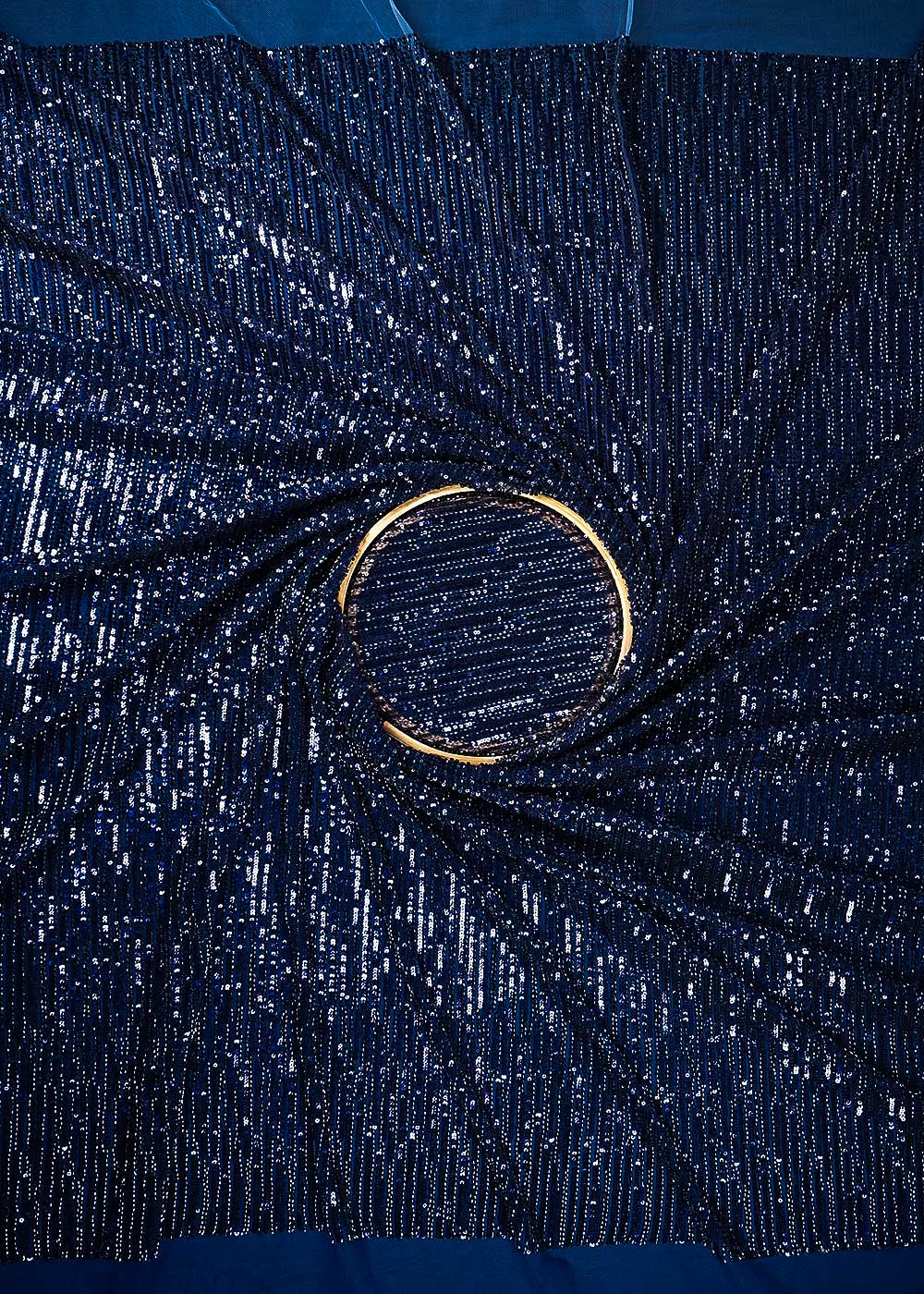 Navy Blue Imported Net Fabric With All Over Sequins And Katdana Work 23764