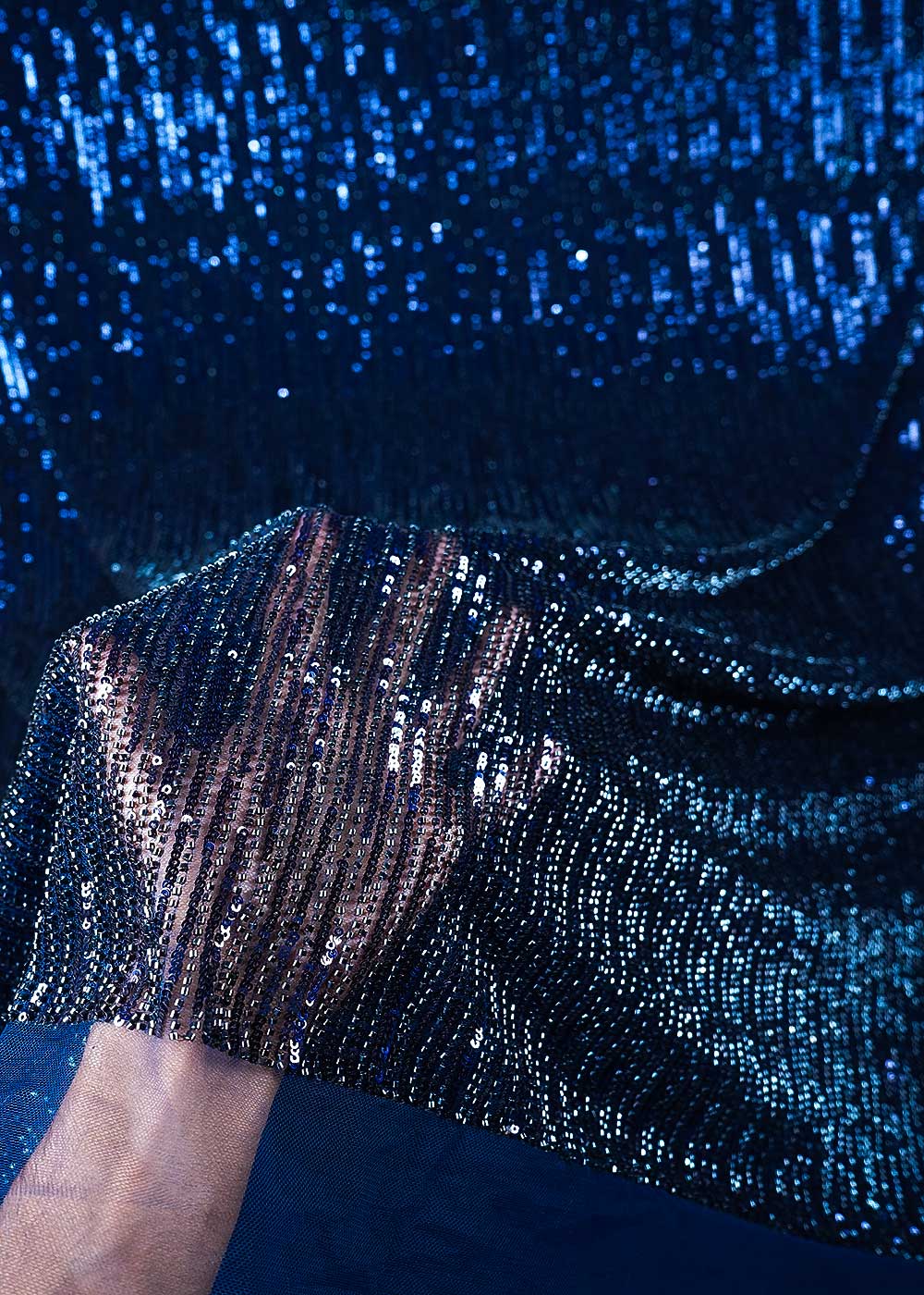 Navy Blue Imported Net Fabric With All Over Sequins And Katdana Work 23764