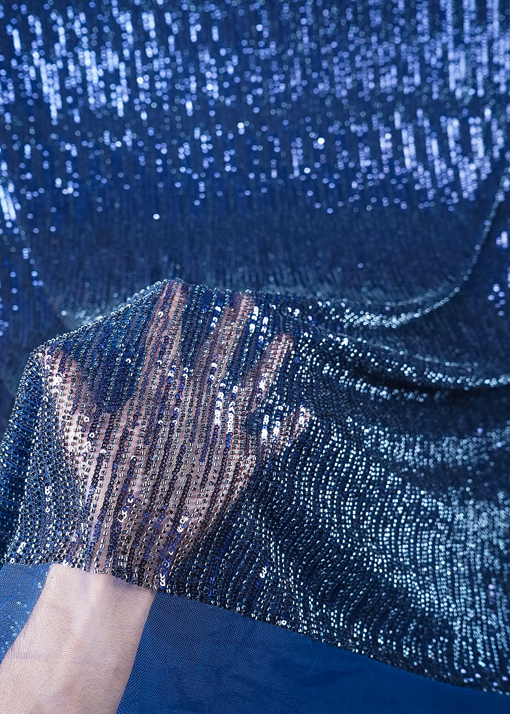 Navy Blue Imported Net Fabric With All Over Sequins And Katdana Work 23764