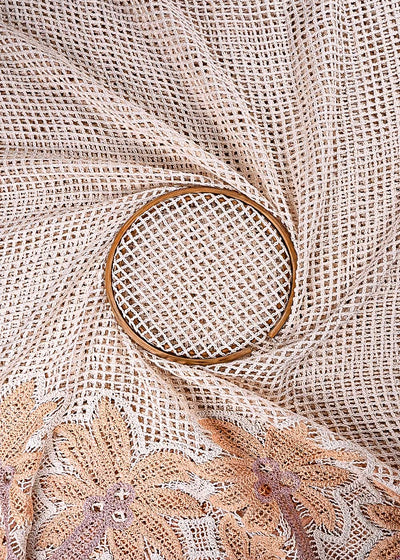 Cream Crochet Fabric With Abstract Pattern Of Thread With One Side Border 23766