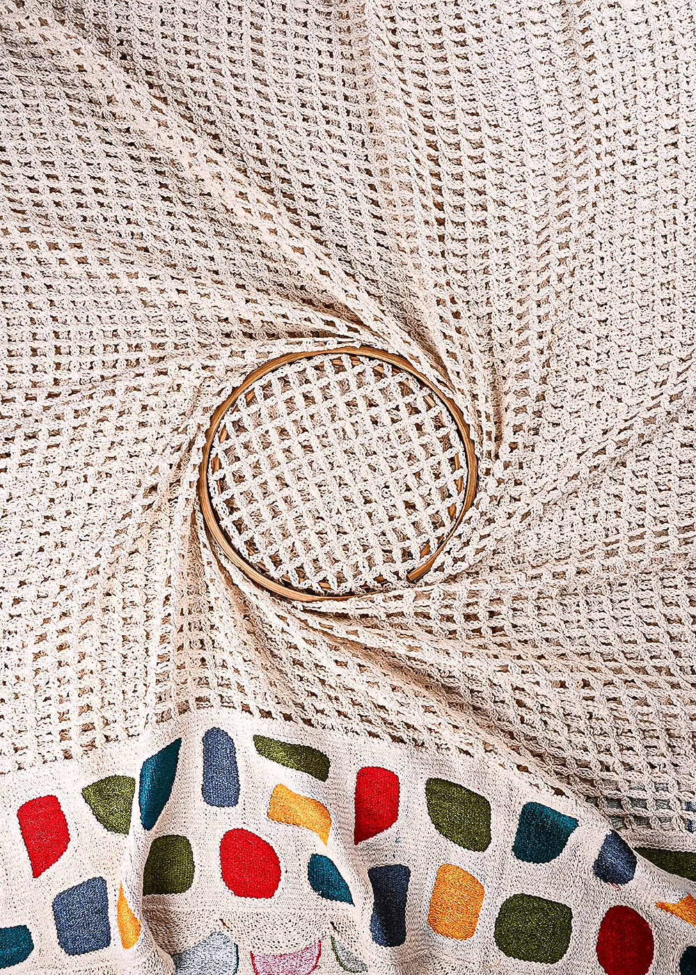Cream Crochet Fabric With Abstract Pattern Of Thread 23767