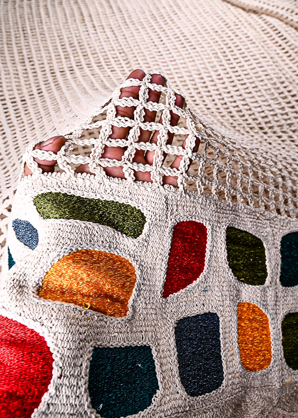 Cream Crochet Fabric With Abstract Pattern Of Thread 23767
