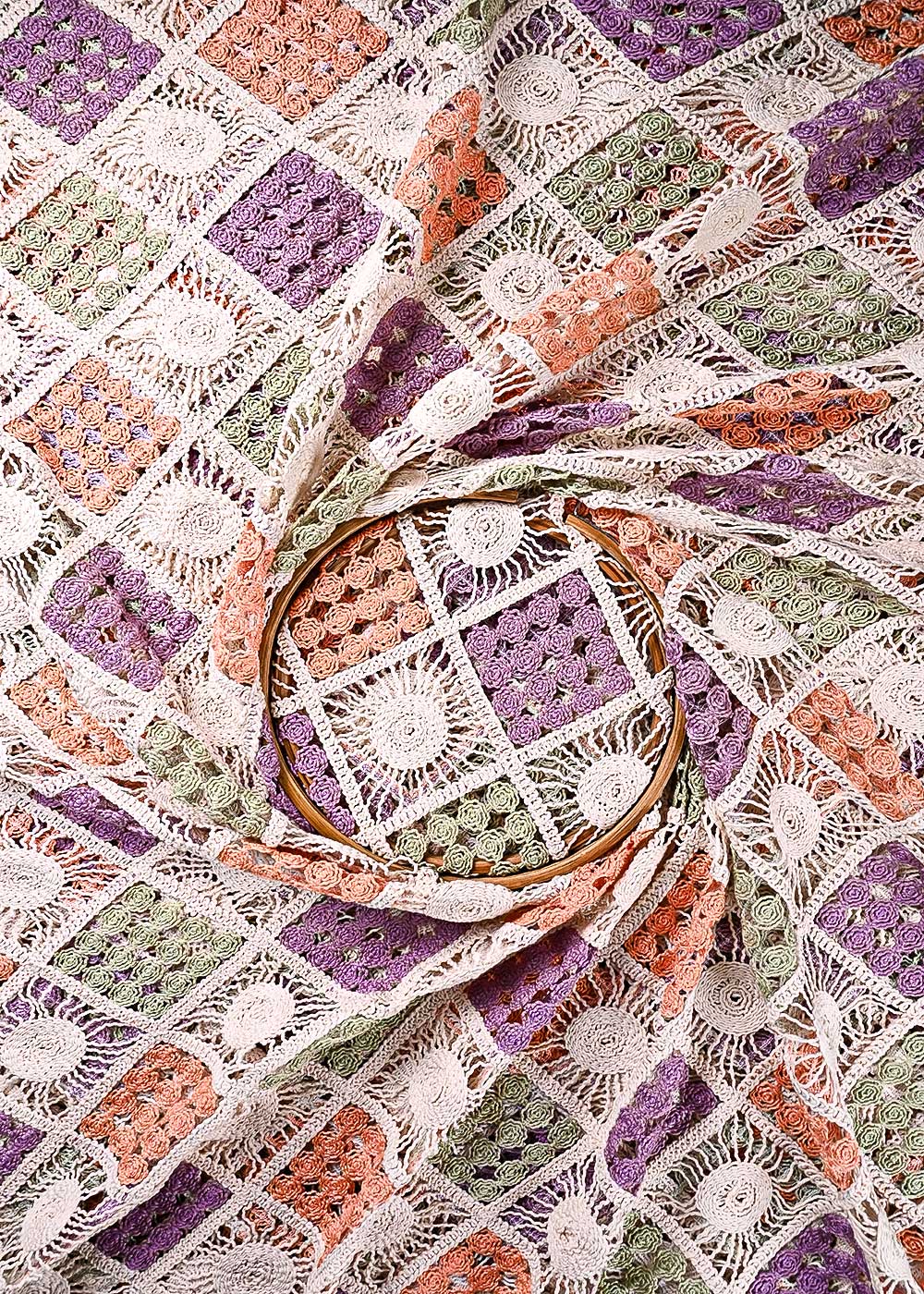 Multi-Color Crochet Fabric With Abstract Pattern Of Thread 23768
