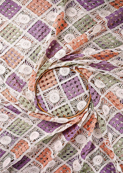 Multi-Color Crochet Fabric With Abstract Pattern Of Thread 23768