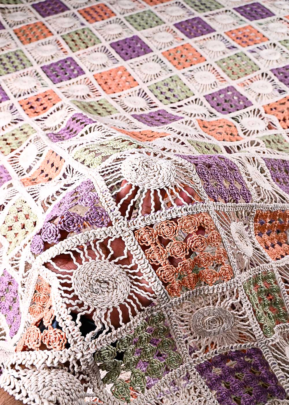 Multi-Color Crochet Fabric With Abstract Pattern Of Thread 23768