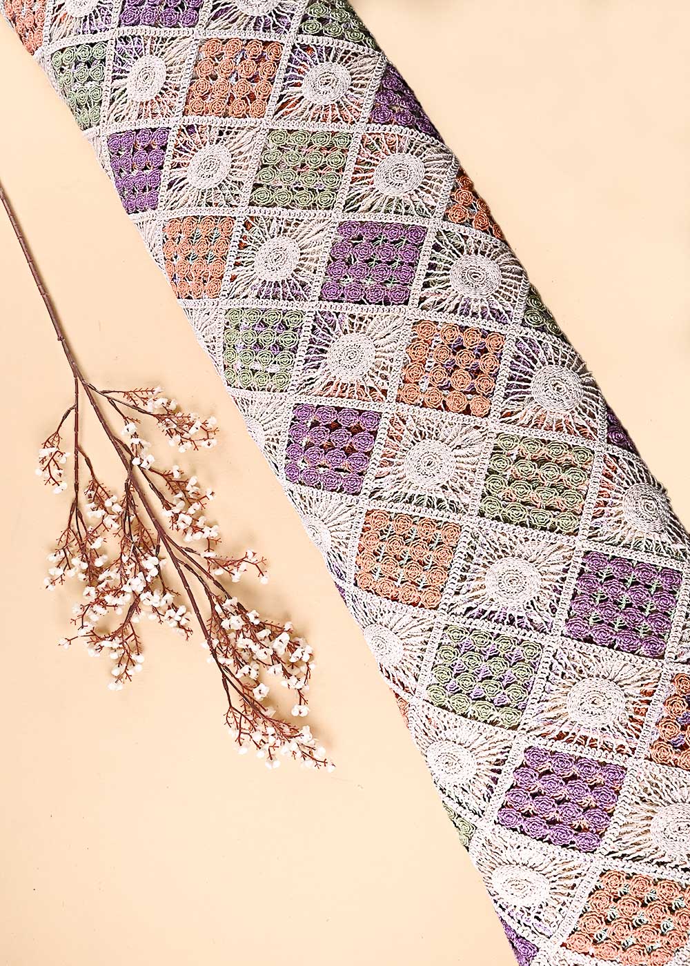 Multi-Color Crochet Fabric With Abstract Pattern Of Thread 23768