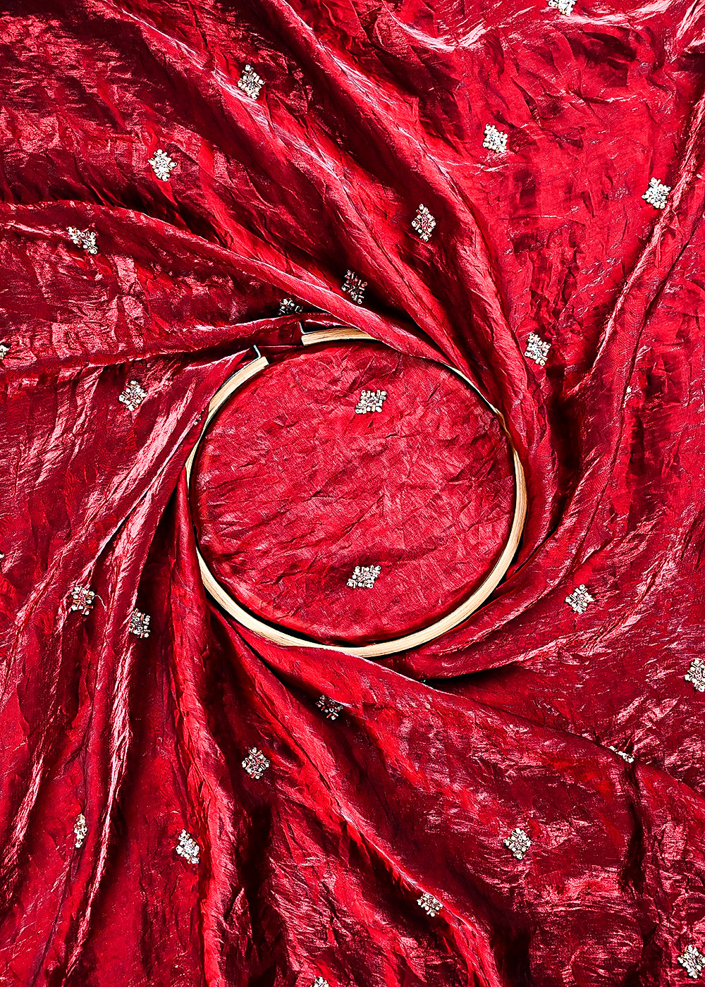 Maroon Diamond Tissue Fabric With All Over Buti Of Zari, Sequins And Katdana Work 23774