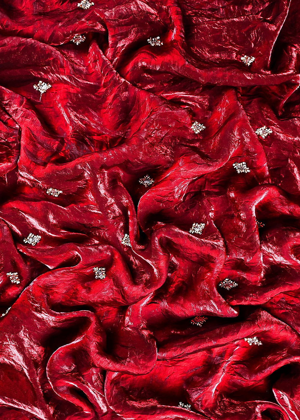 Maroon Diamond Tissue Fabric With All Over Buti Of Zari, Sequins And Katdana Work 23774