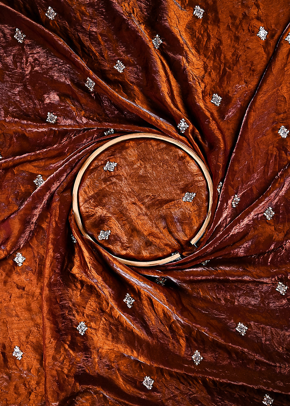 Brown Diamond Tissue Fabric With All Over Zari, Sequins And Katdana Work 23775