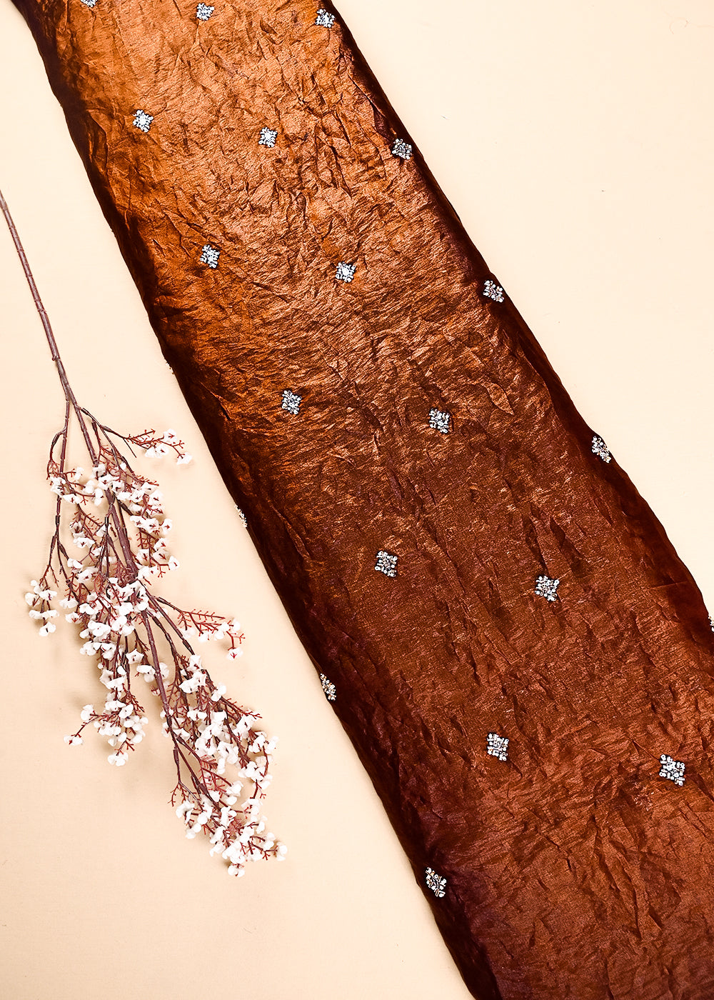 Brown Diamond Tissue Fabric With All Over Zari, Sequins And Katdana Work 23775