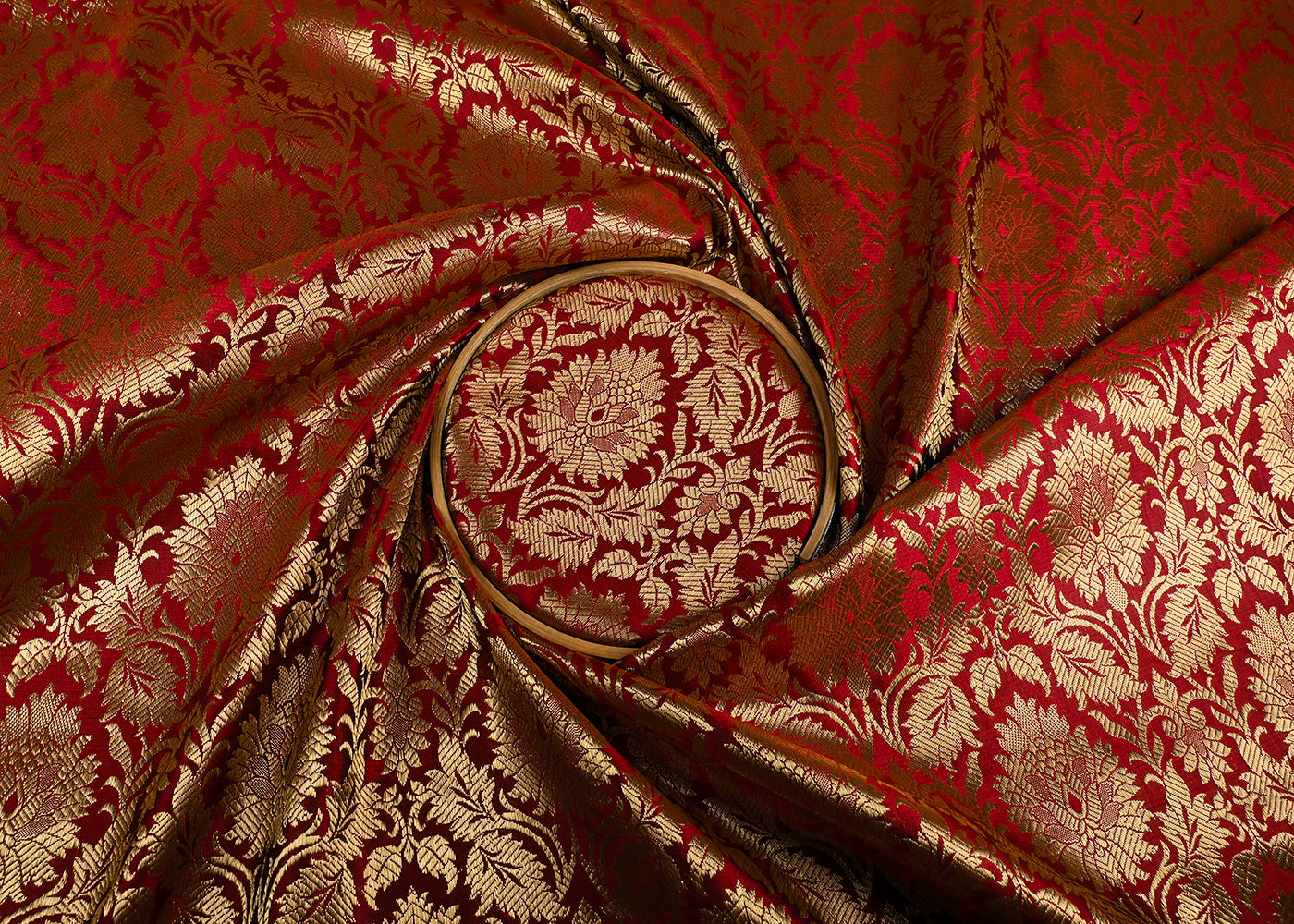 Mehroon Banarasi Brocade Fabric With All Over Golden Zari Handloom 23776