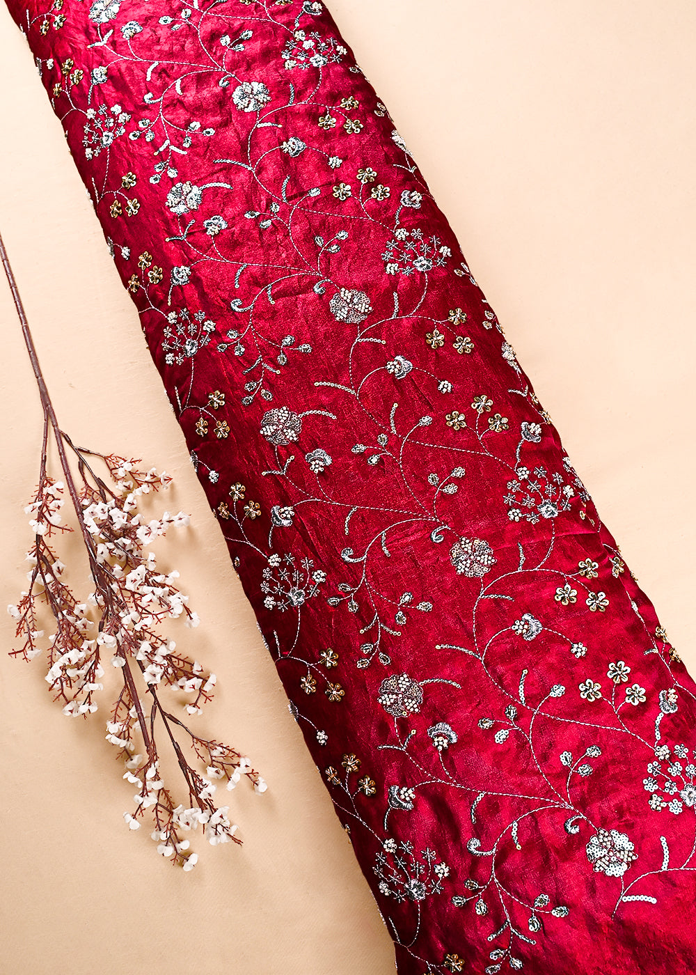 Rani Pink Diamond Silk Fabric With All Over Zari, Sequins, Katdana And Bead Work 23777