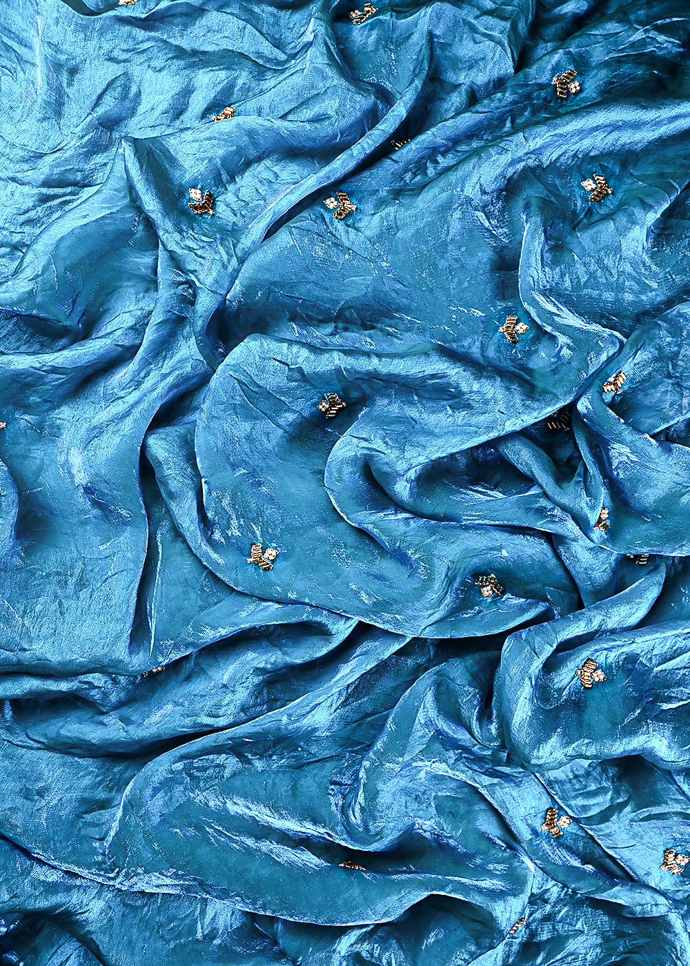 Sky Blue Diamond Tissue Fabric With All Over Zari, Katdana And Bead Work 23782