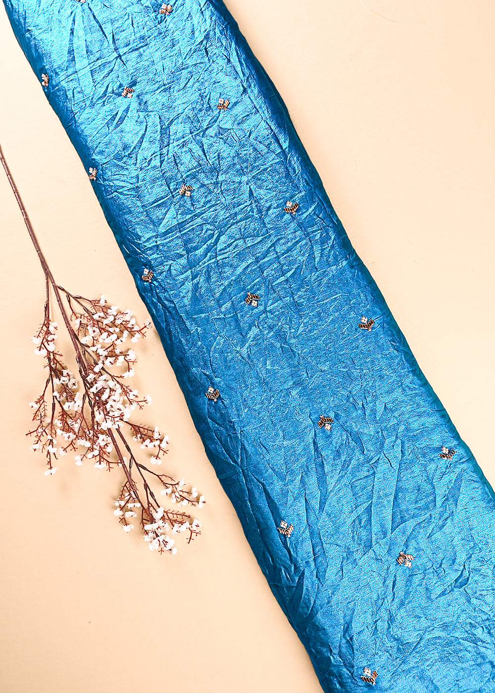 Sky Blue Diamond Tissue Fabric With All Over Zari, Katdana And Bead Work 23782
