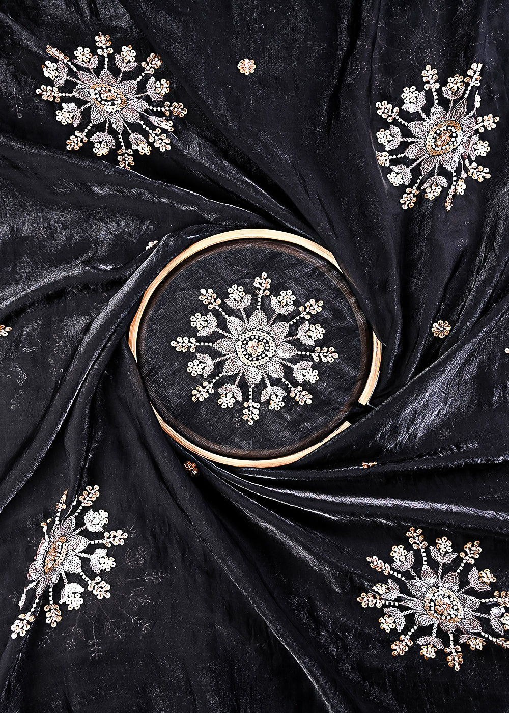 Black Diamond Tissue Fabric With All Over Zari, Sequins, Katdana And Bead Work 23783