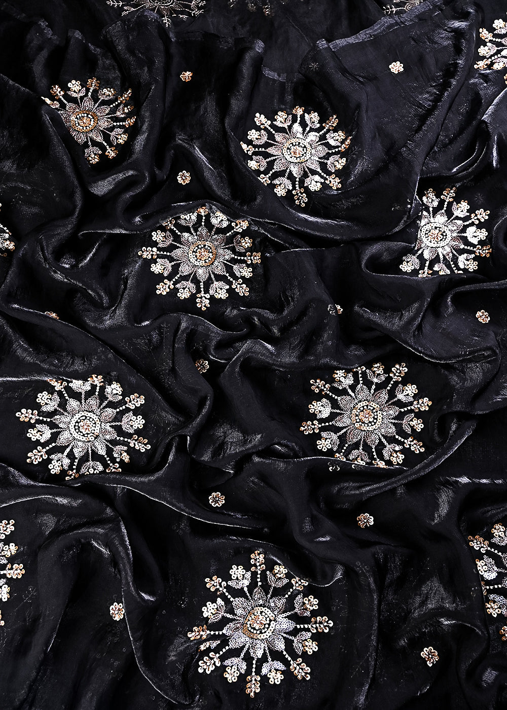 Black Diamond Tissue Fabric With All Over Zari, Sequins, Katdana And Bead Work 23783
