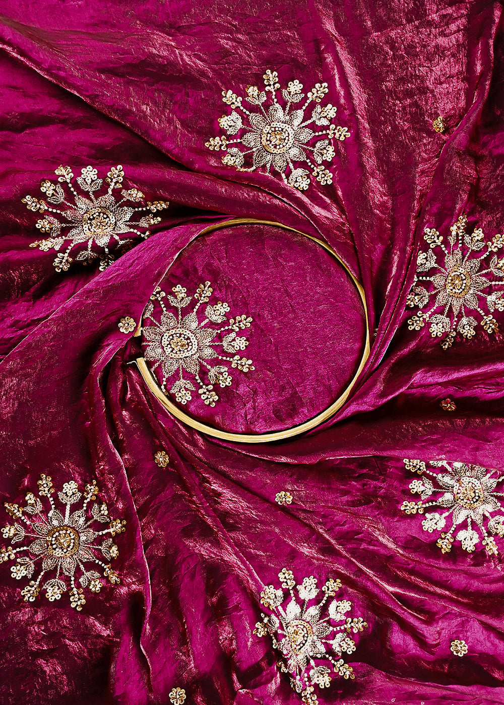 Wine Diamond Tissue Fabric With All Over Zari, Sequins, Katdana And Bead Work 23784