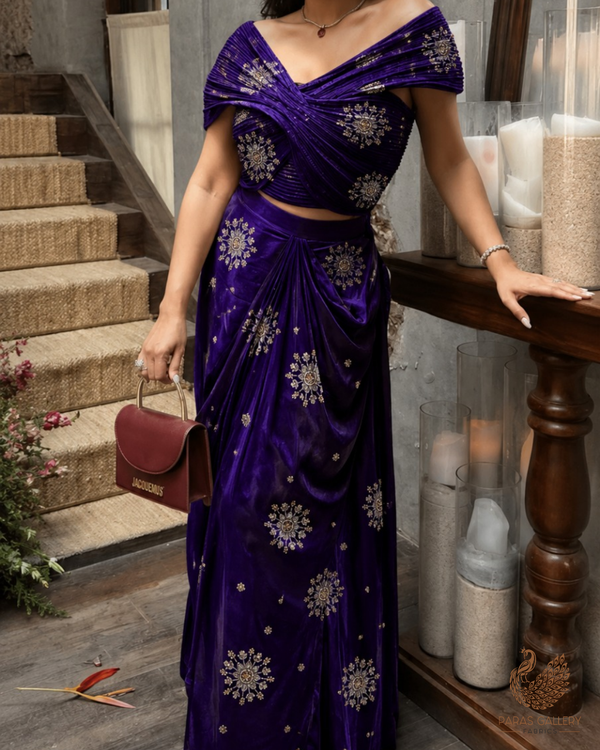 Purple Diamond Tissue Fabric With All Over Zari, Sequins, Katdana And Bead Work 23785