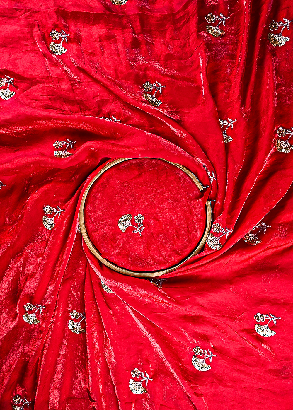 Rani Pink Diamond Tissue Fabric With All Over Zari, Sequins And Katdana Work 23787