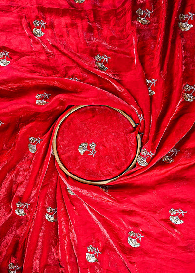 Coral Pink Diamond Tissue Fabric With All Over Buti Of Zari, Sequins And Katdana Work 23787