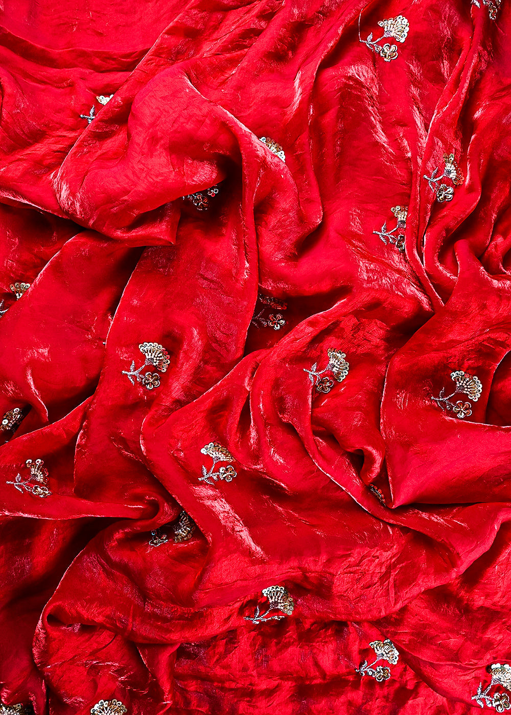 Rani Pink Diamond Tissue Fabric With All Over Zari, Sequins And Katdana Work 23787