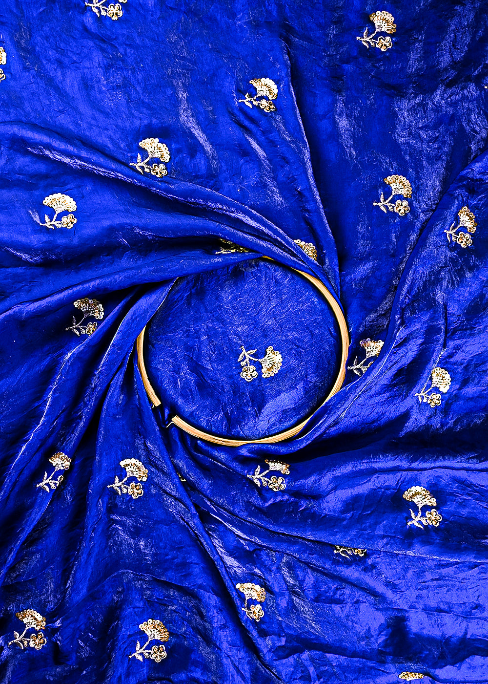Blue Diamond Tissue Fabric With All Over Zari, Sequins And Katdana Work 23788
