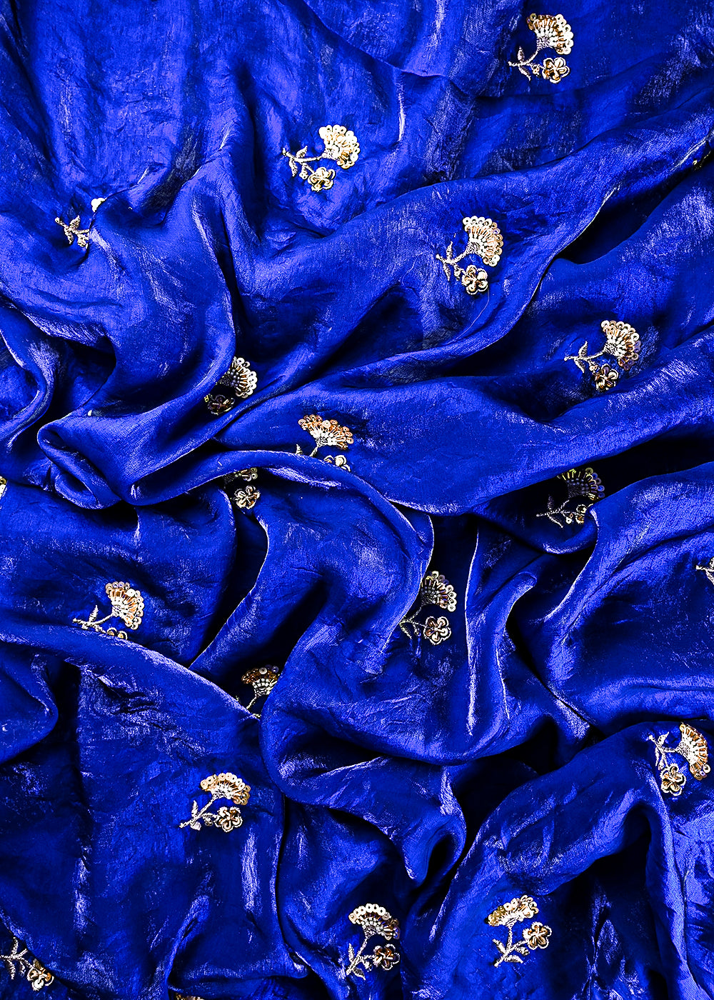 Blue Diamond Tissue Fabric With All Over Zari, Sequins And Katdana Work 23788