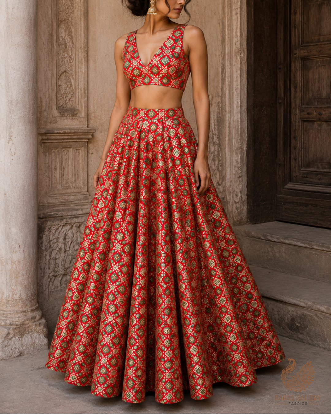Red Banarasi Brocade Fabric With All Over Thread And Zari Handloom 23804