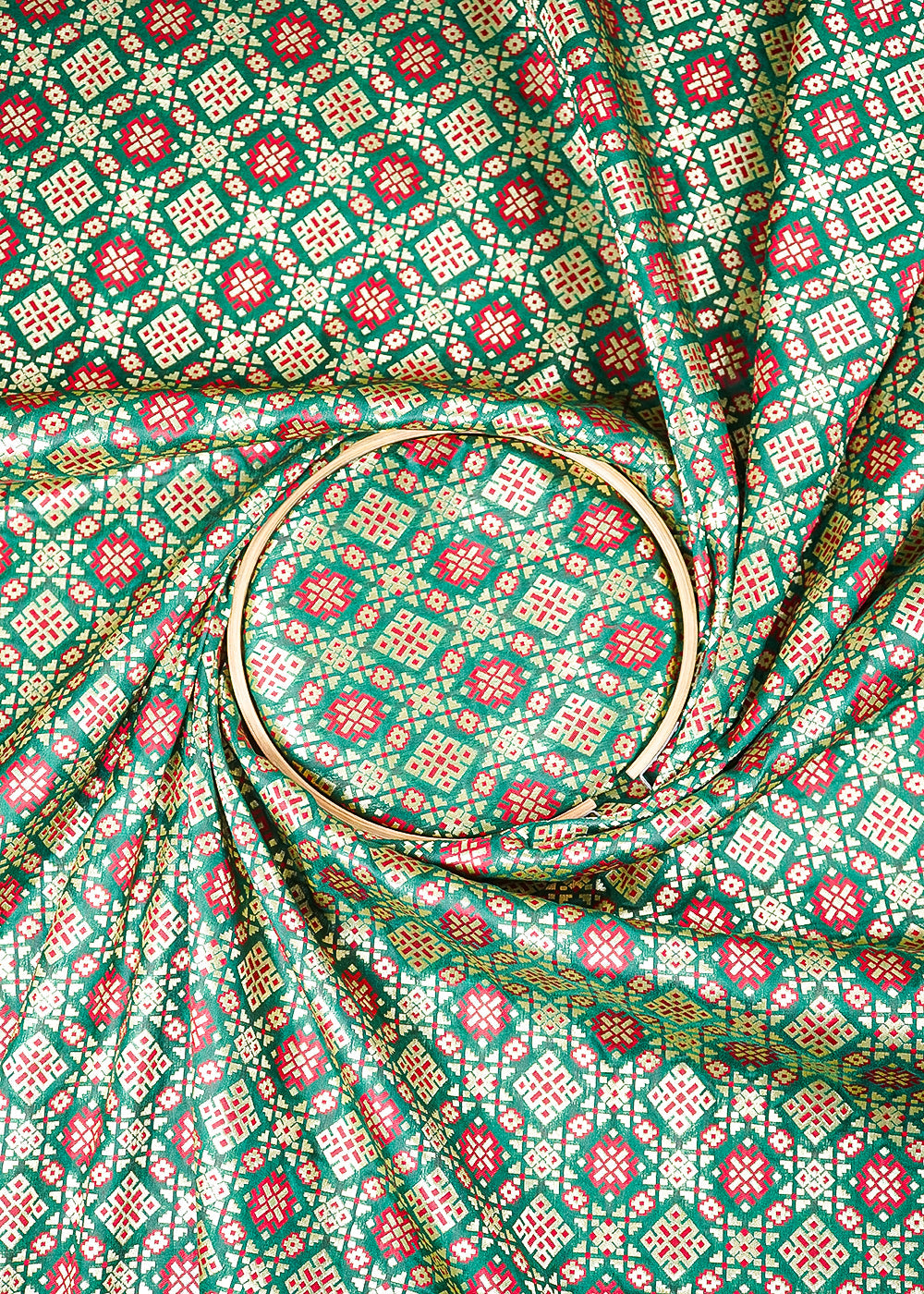 Bottle Green Banarasi Brocade Fabric With All Over Thread And Zari Handloom 23805