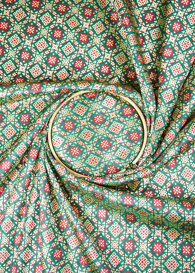 Bottle Green Banarasi Brocade Fabric With All Over Thread And Zari Handloom 23805