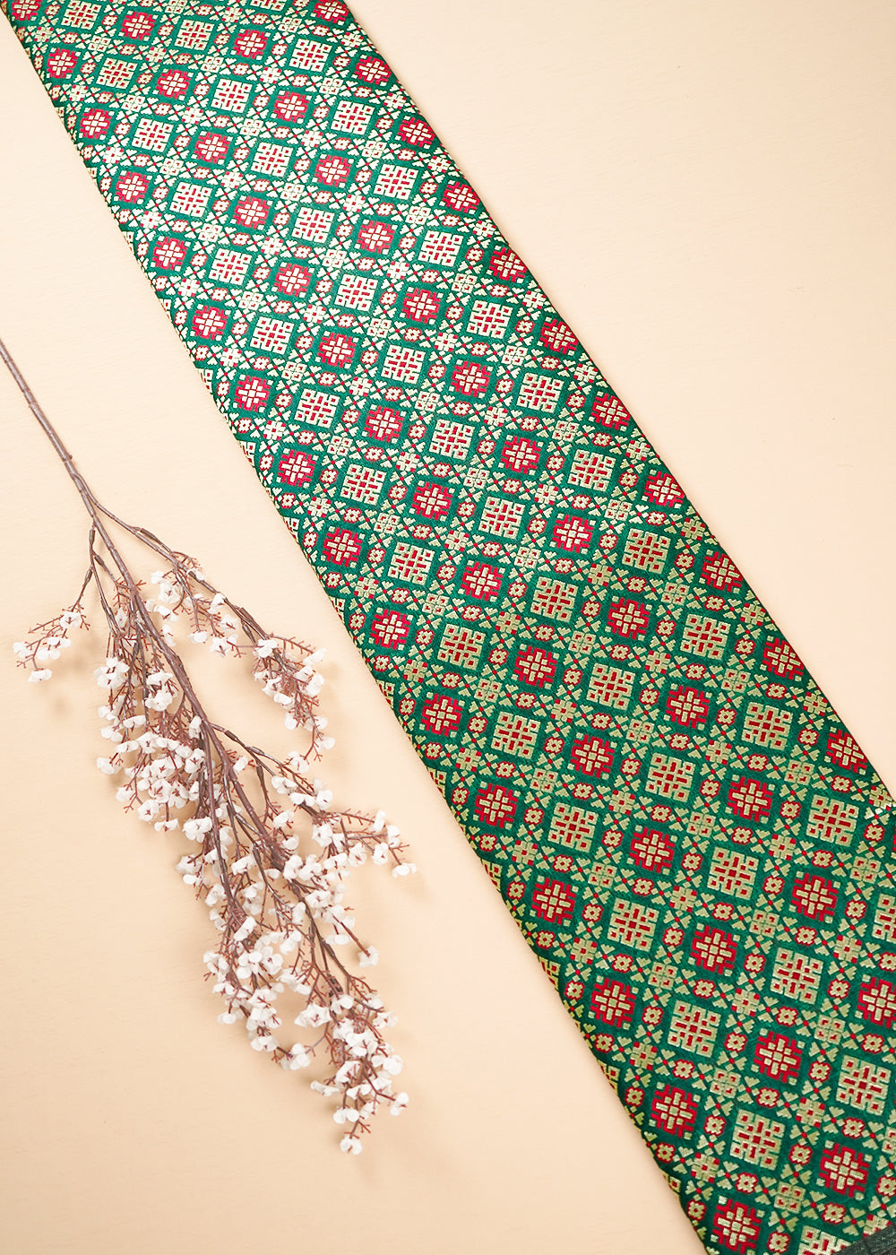 Bottle Green Banarasi Brocade Fabric With All Over Thread And Zari Handloom 23805