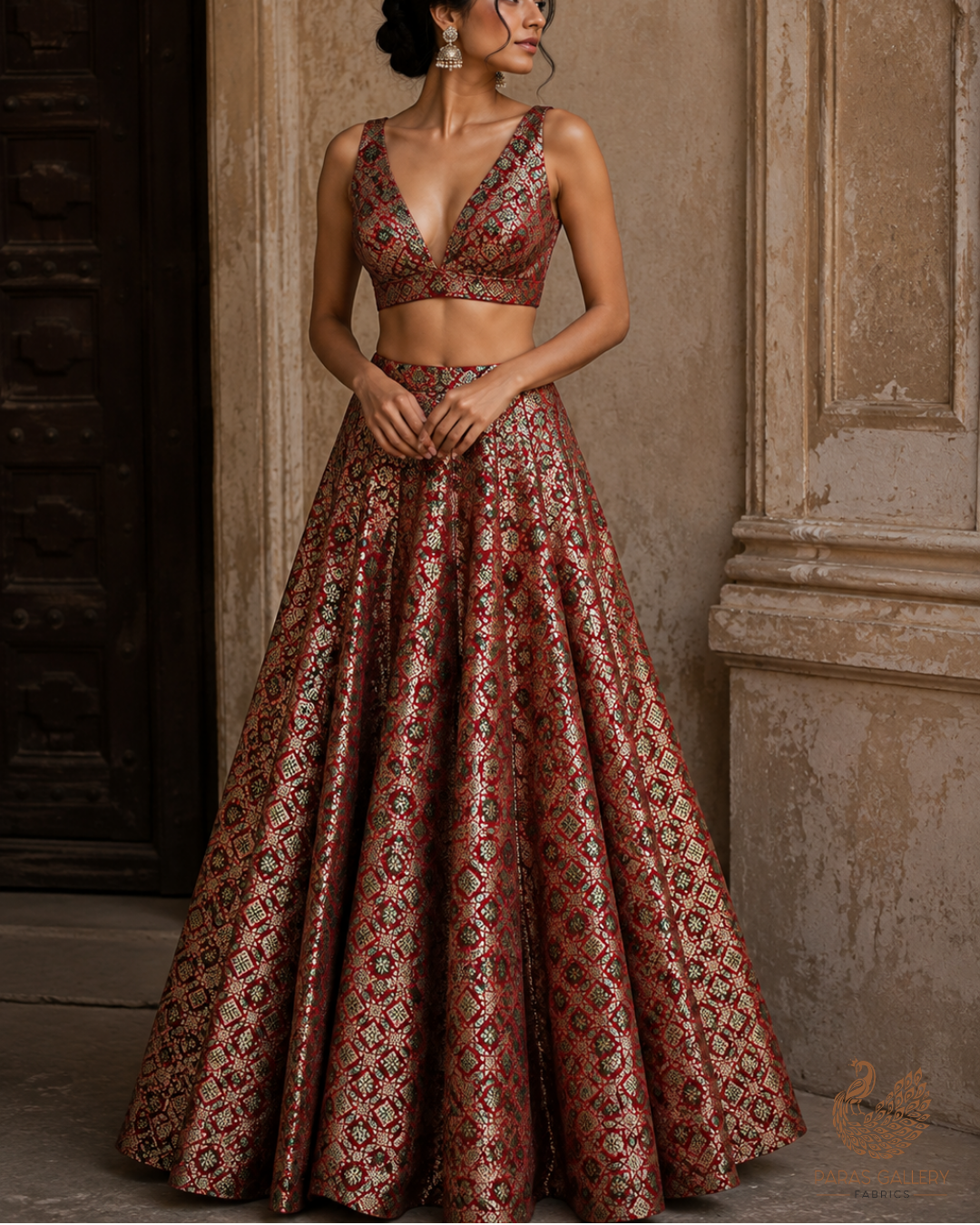 Maroon Banarasi Brocade Fabric With All Over Thread And Zari Handloom 23806