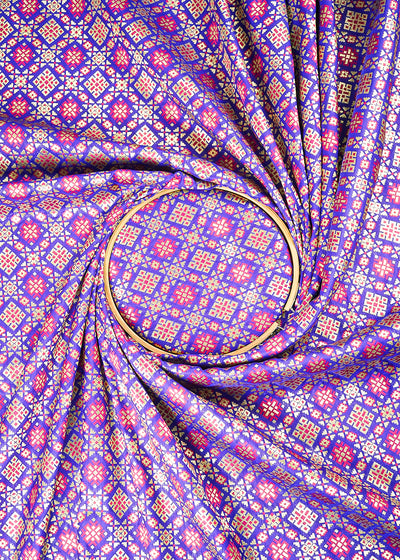 Violet Blue Banarasi Brocade Fabric With All Over Thread And Zari Handloom 23807