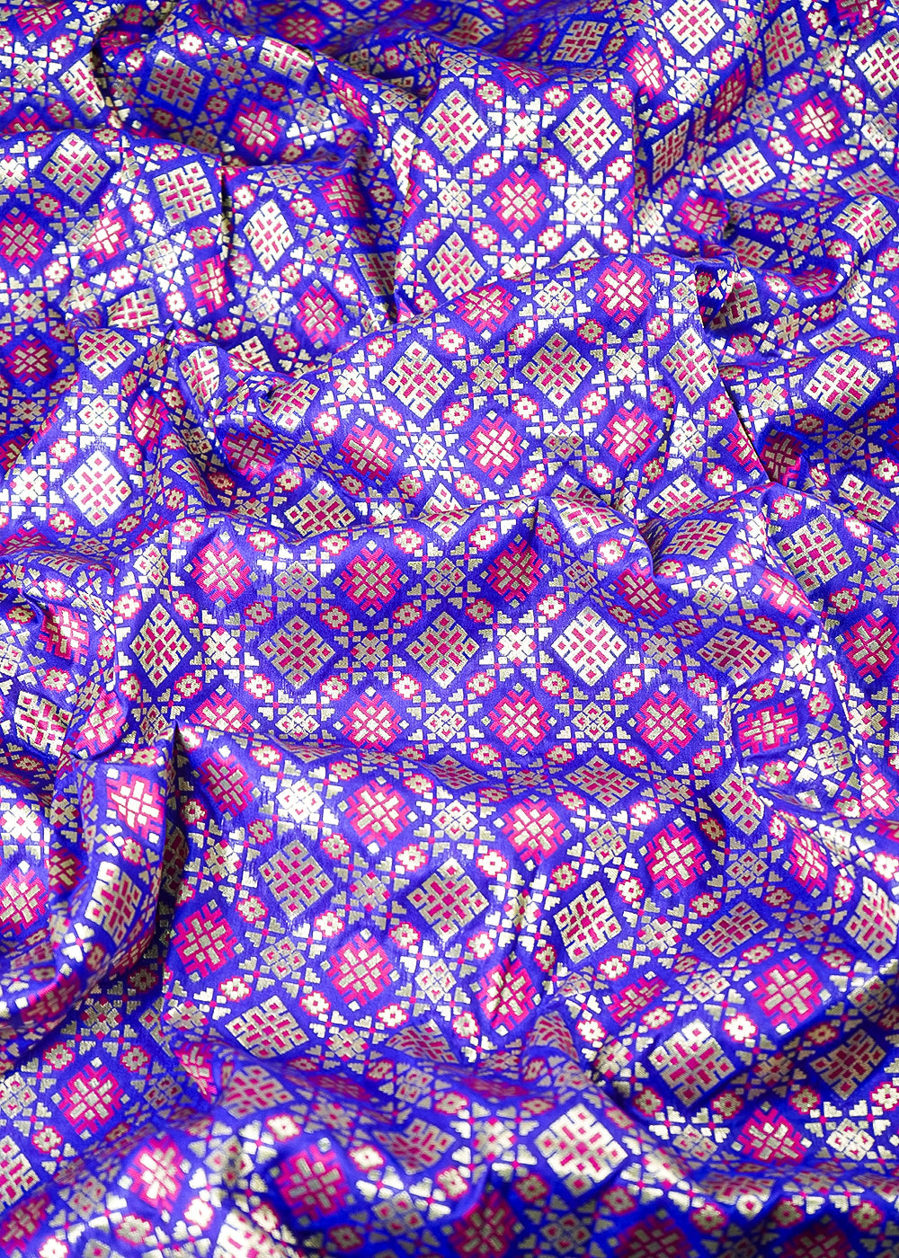 Royal Blue Banarasi Brocade Fabric With All Over Thread And Zari Handloom 23807