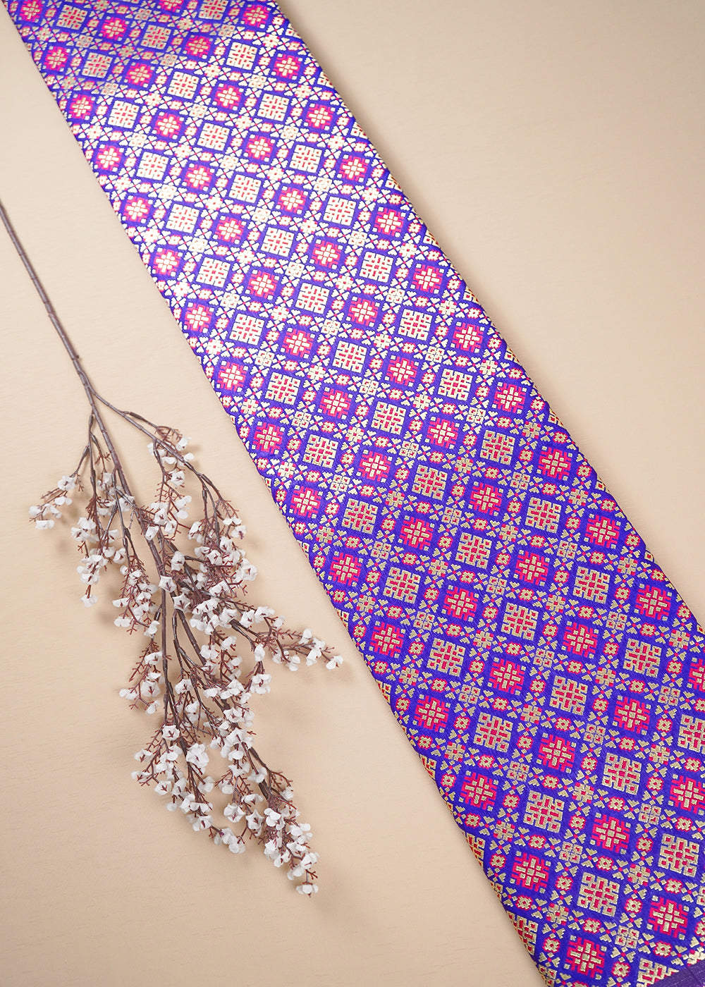 Violet Blue Banarasi Brocade Fabric With All Over Thread And Zari Handloom 23807