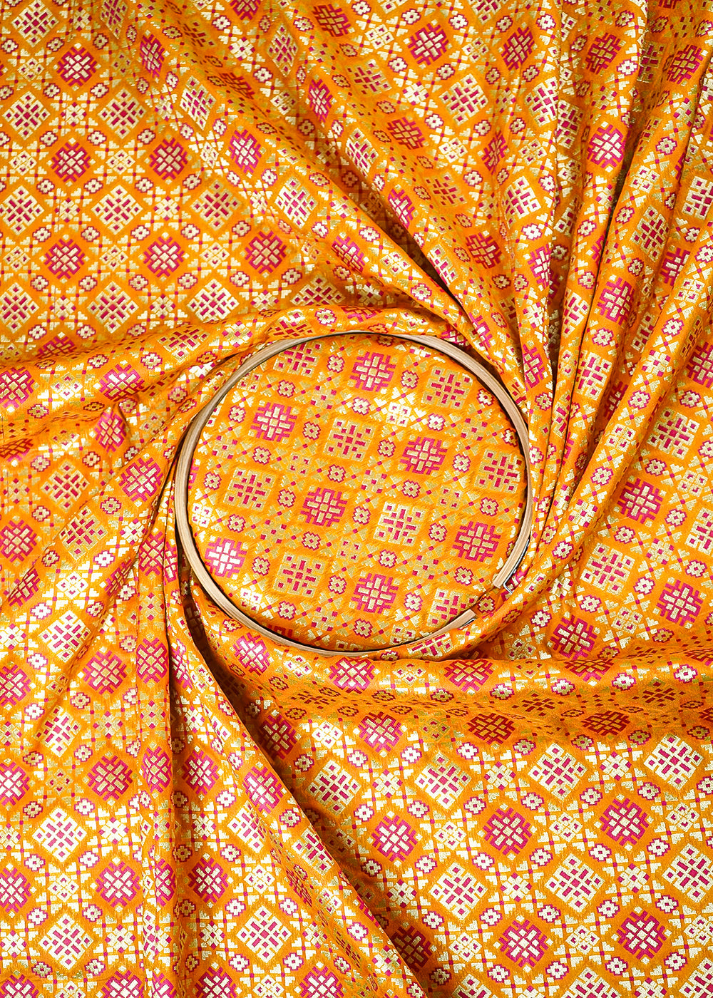 Mustard Banarasi Brocade Fabric With All Over Thread And Zari Handloom 23808