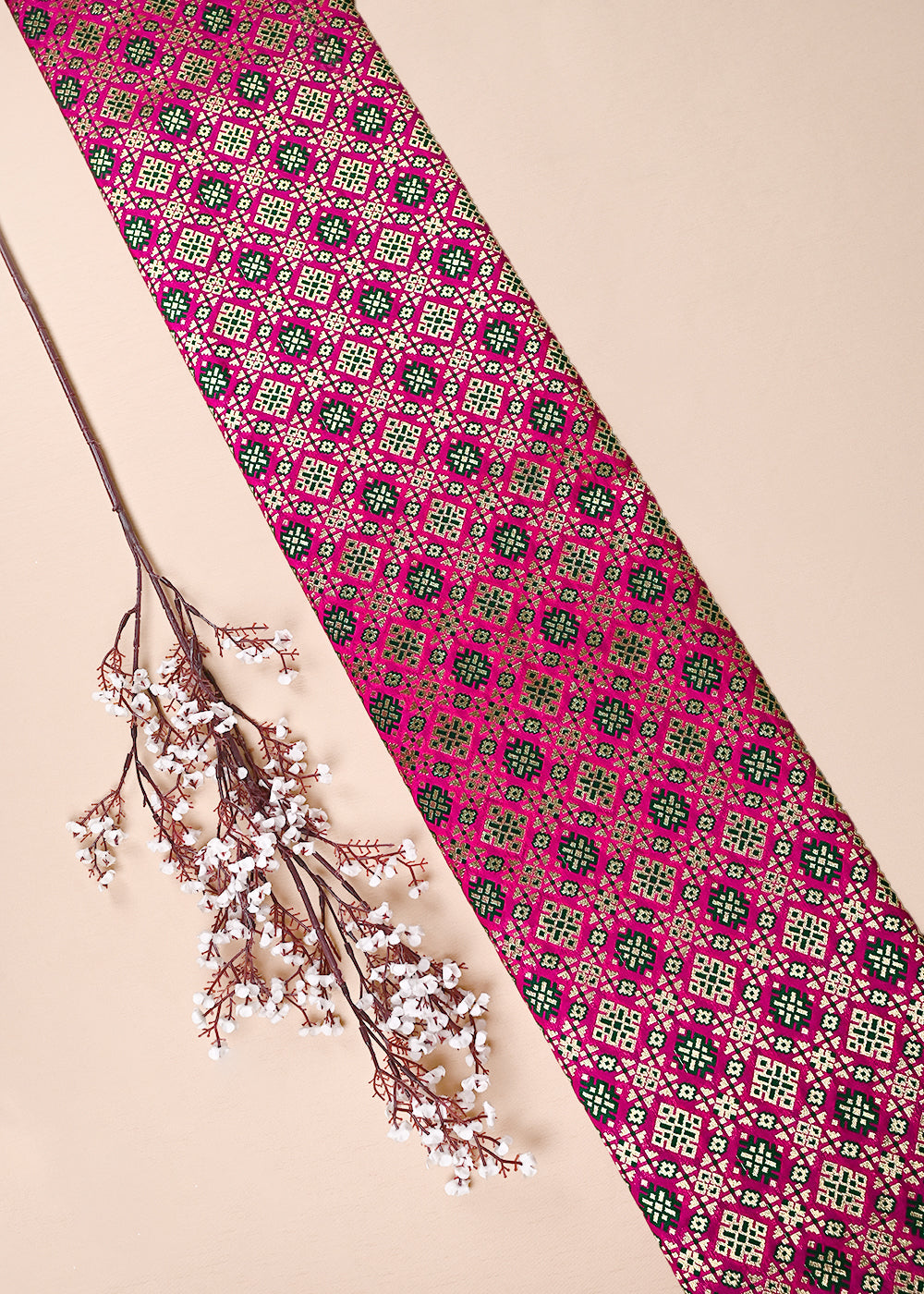 Rani Pink Banarasi Brocade Fabric With All Over Thread And Zari Handloom 23809