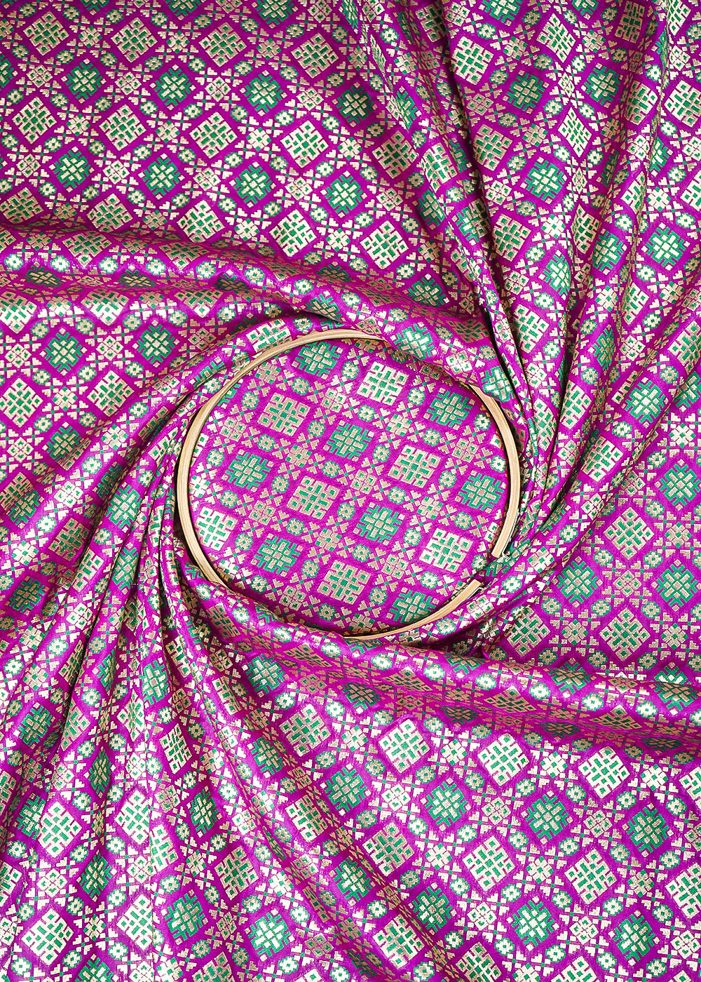 Purple Banarasi Brocade Fabric With All Over Thread And Zari Handloom 23810